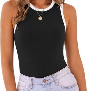 Black and White Sleeveless Bodysuit Small